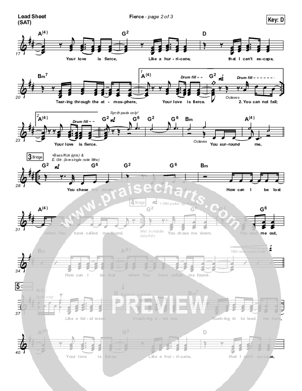 Fierce (Studio) Lead Sheet (SAT) (Jesus Culture / Chris Quilala)