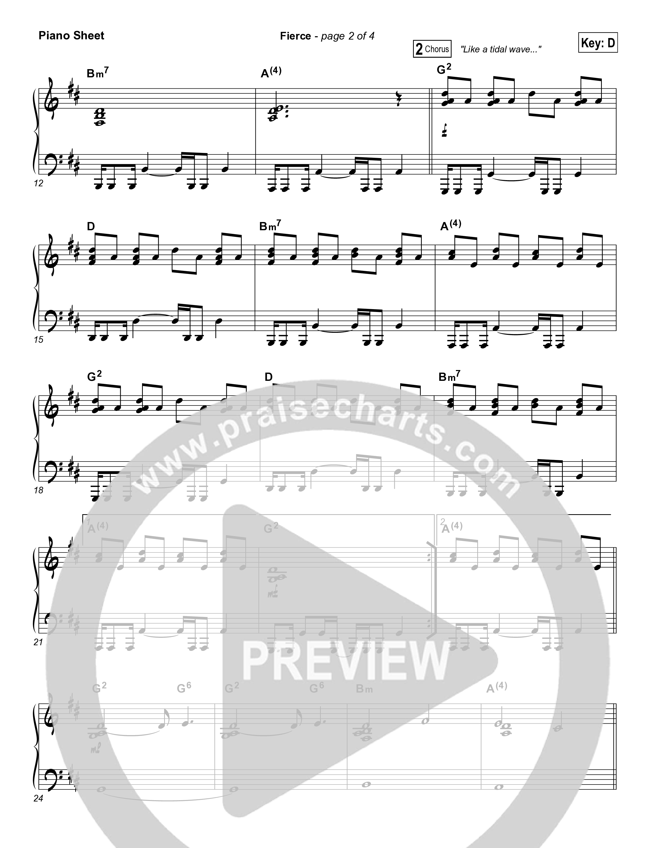 Fierce (Studio) Piano Sheet (Jesus Culture / Chris Quilala)