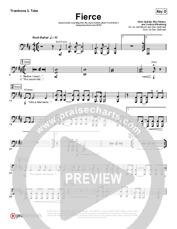 Fierce (Studio) Trombone 3/Tuba (Jesus Culture / Chris Quilala)