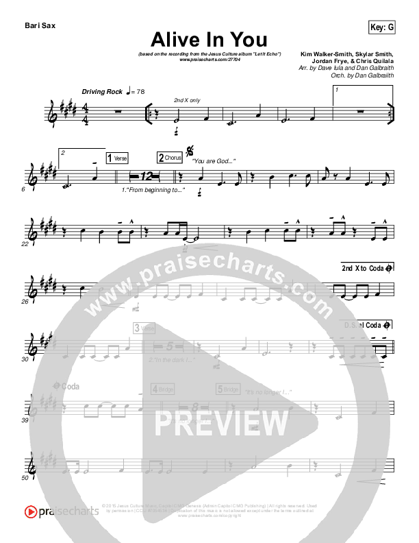 Alive In You Bari Sax (Jesus Culture / Kim Walker-Smith)