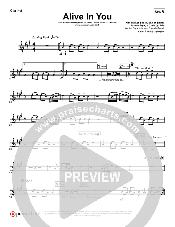 Alive In You Clarinet (Jesus Culture / Kim Walker-Smith)