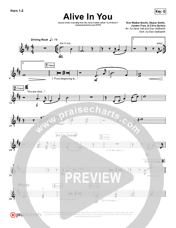 Alive In You Brass Pack (Jesus Culture / Kim Walker-Smith)