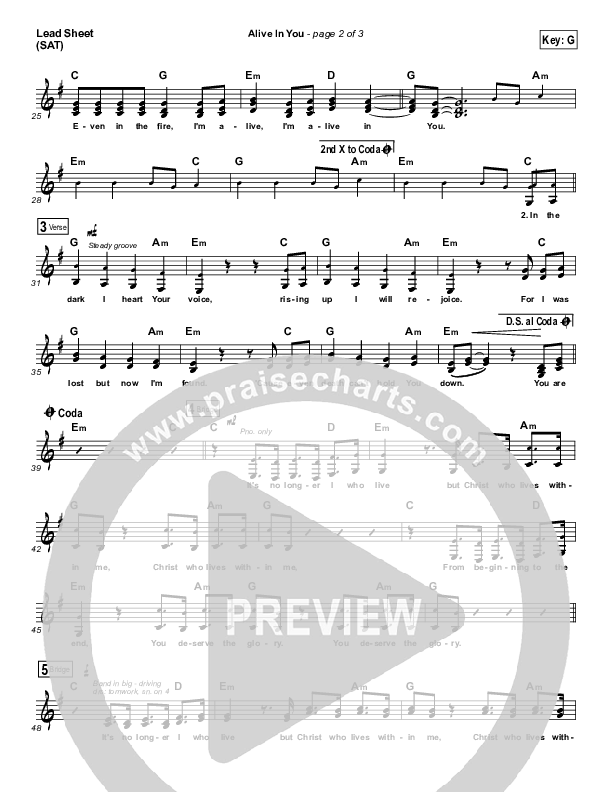 Alive In You Lead Sheet (SAT) (Jesus Culture / Kim Walker-Smith)