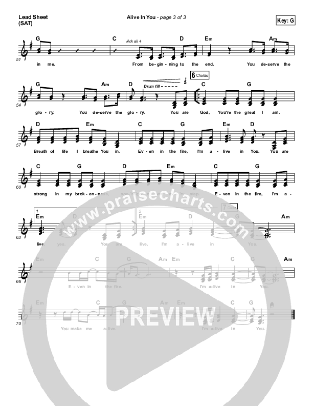 Alive In You Lead Sheet (SAT) (Jesus Culture / Kim Walker-Smith)