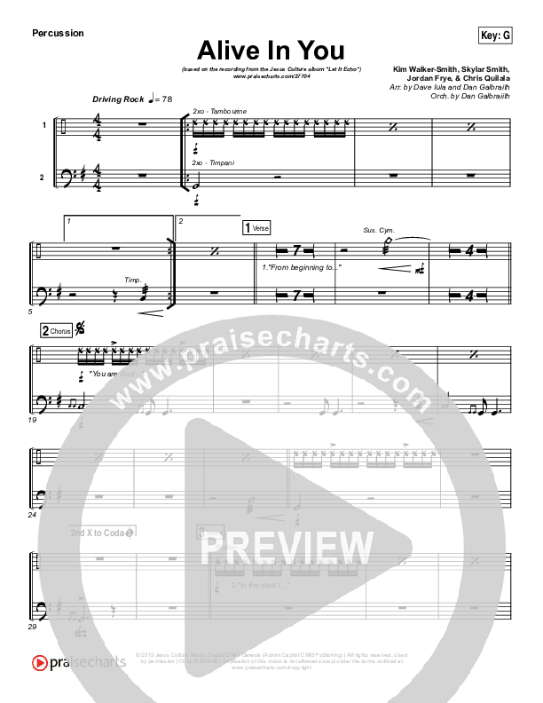 Alive In You Percussion (Jesus Culture / Kim Walker-Smith)