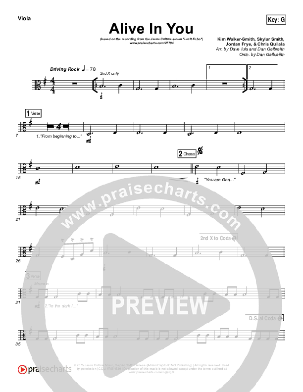 Alive In You Viola (Jesus Culture / Kim Walker-Smith)