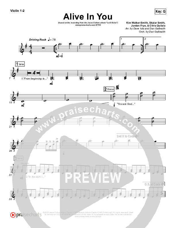 Alive In You Violin 1/2 (Jesus Culture / Kim Walker-Smith)