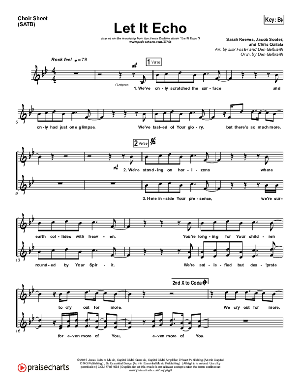 Let It Echo (Heaven Fall) Choir Sheet (SATB) (Jesus Culture / Chris Quilala)