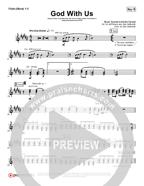 God With Us Flute/Oboe 1/2/3 (Jesus Culture / Bryan Torwalt)