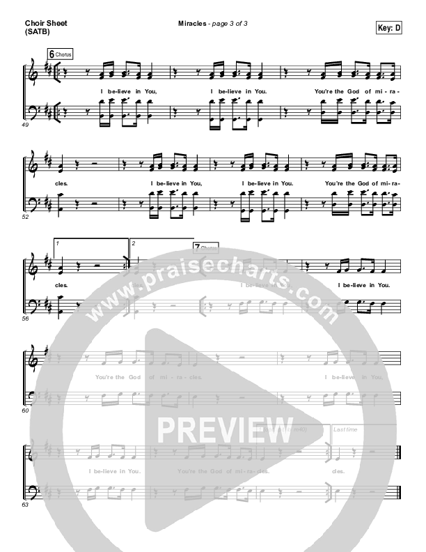 Miracles Choir Sheet (SATB) (Jesus Culture / Chris Quilala)