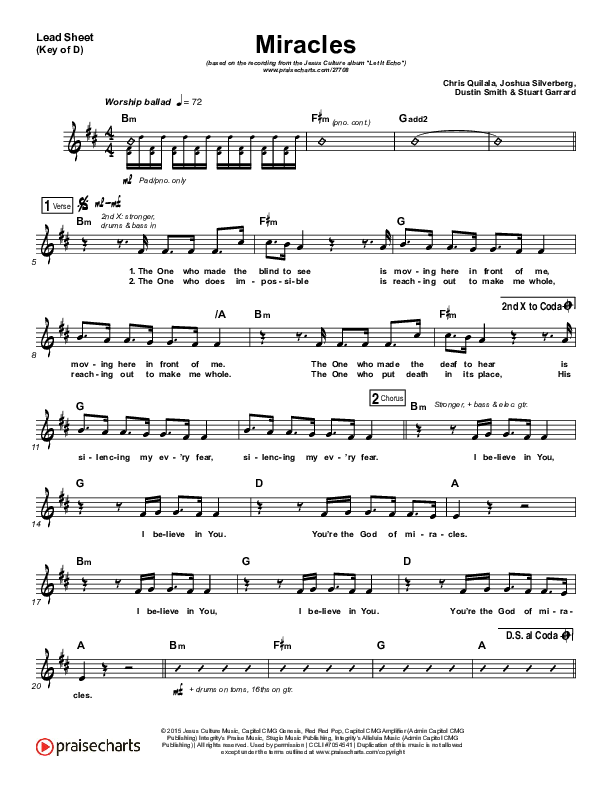 Miracles Lead Sheet (Melody) (Jesus Culture / Chris Quilala)