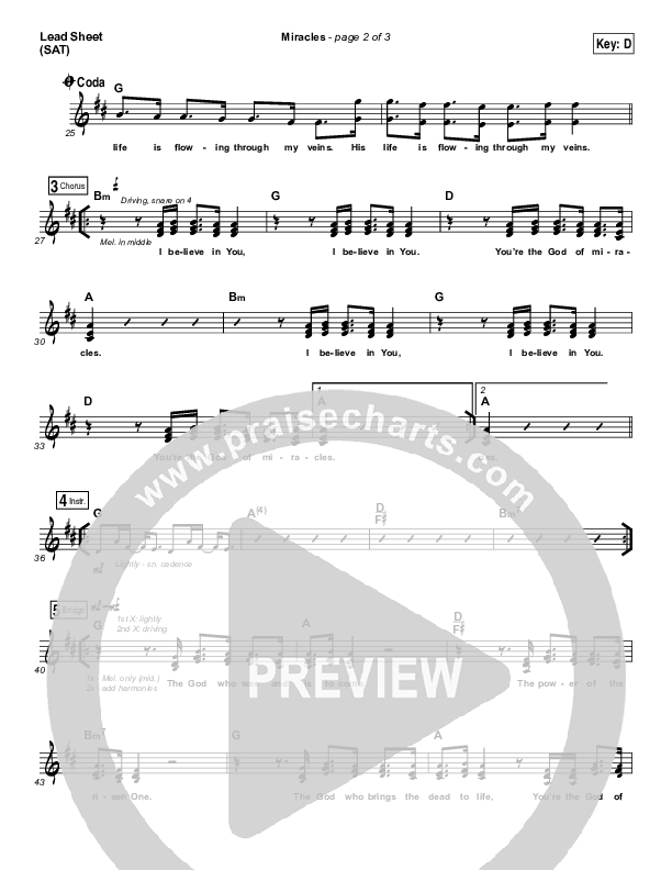 Miracles Lead Sheet (SAT) (Jesus Culture / Chris Quilala)