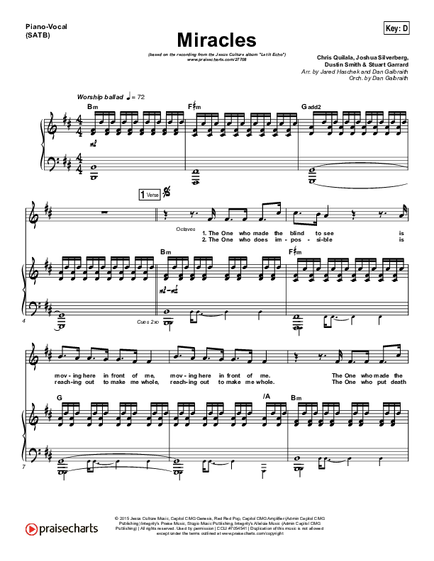 Miracles Piano/Vocal (SATB) (Jesus Culture / Chris Quilala)
