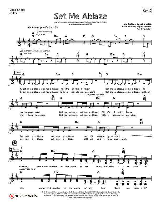 Set Me Ablaze Lead (SAT) (Jesus Culture / Katie Torwalt)