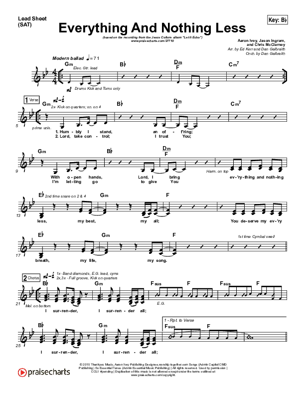 Everything And Nothing Less Lead Sheet (SAT) (Jesus Culture / Chris McClarney)