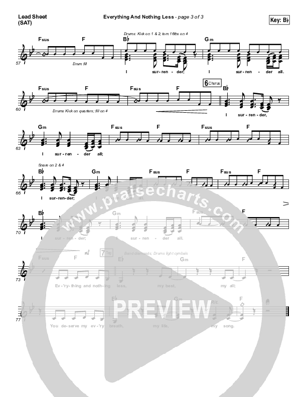 Everything And Nothing Less Lead Sheet (SAT) (Jesus Culture / Chris McClarney)