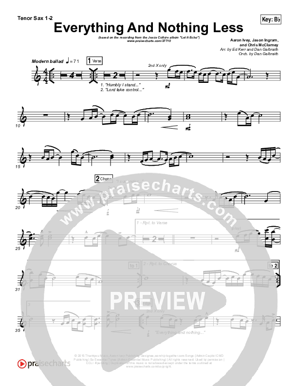Everything And Nothing Less Tenor Sax 1/2 (Jesus Culture / Chris McClarney)