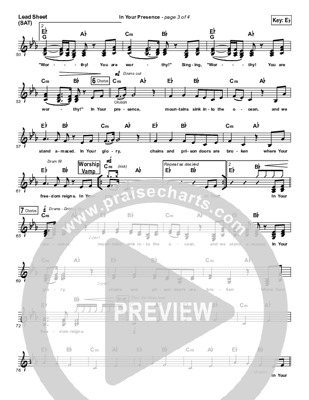 In Your Presence Lead Sheet (SAT) (Jesus Culture / Kim Walker-Smith)