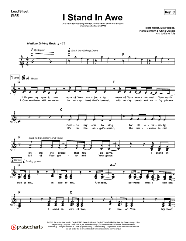 I Stand In Awe Lead Sheet (SAT) (Jesus Culture / Chris Quilala)