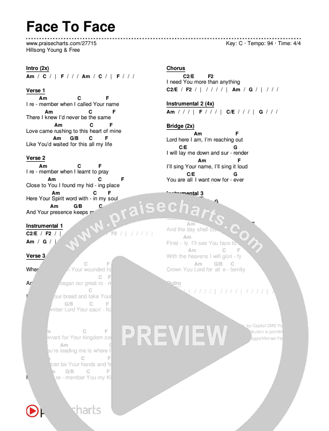 Face To Face Chords & Lyrics (Hillsong Young & Free)