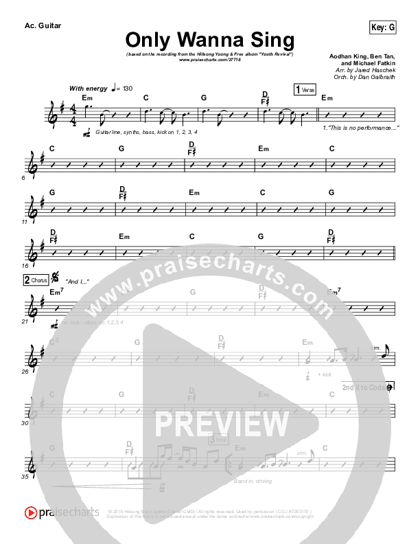 Only Wanna Sing Rhythm Chart (Hillsong Young & Free)