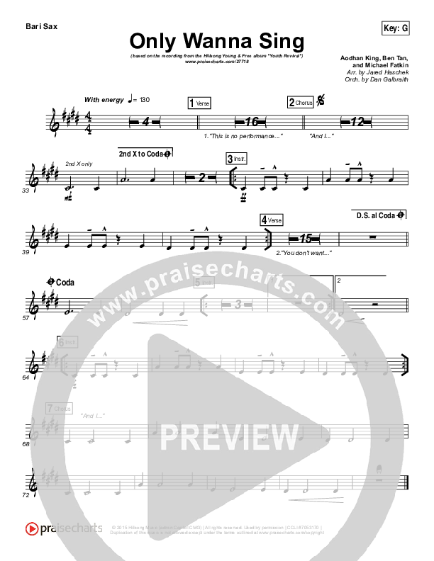 Only Wanna Sing Bari Sax (Hillsong Young & Free)