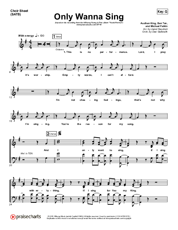Only Wanna Sing Choir Sheet (SATB) (Hillsong Young & Free)