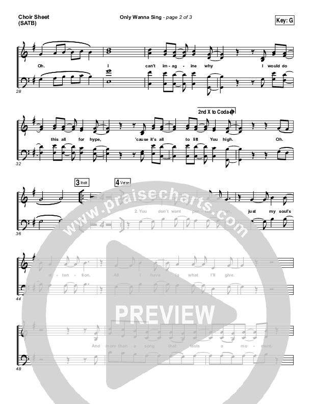 Only Wanna Sing Choir Sheet (SATB) (Hillsong Young & Free)
