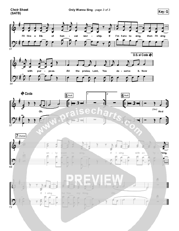 Only Wanna Sing Choir Sheet (SATB) (Hillsong Young & Free)