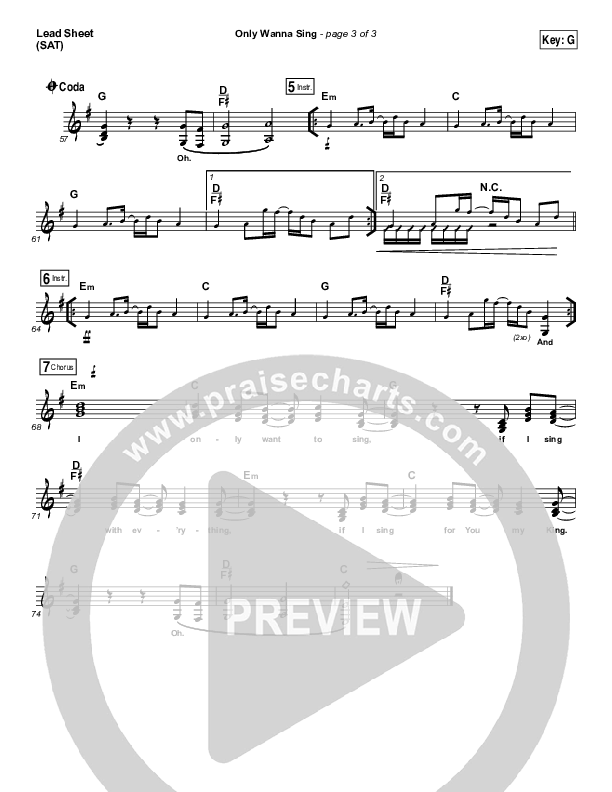 Only Wanna Sing Lead Sheet (SAT) (Hillsong Young & Free)