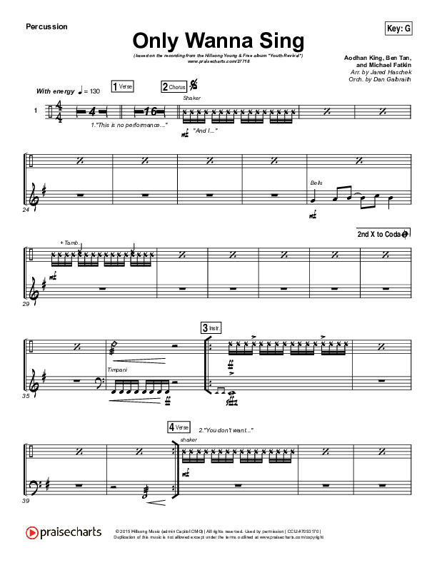 Only Wanna Sing Percussion (Hillsong Young & Free)