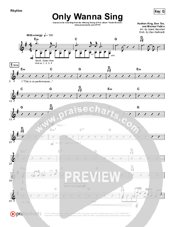 Only Wanna Sing Rhythm Chart (Hillsong Young & Free)