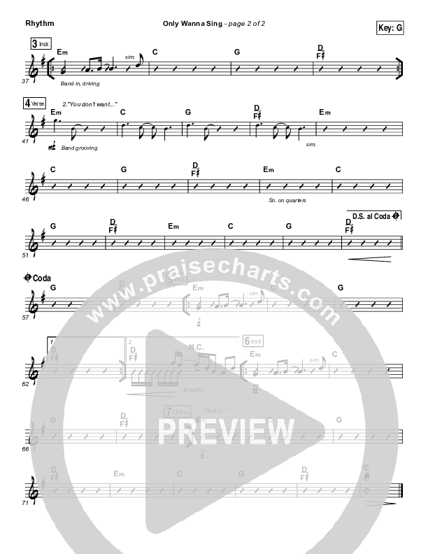 Only Wanna Sing Rhythm Chart (Hillsong Young & Free)