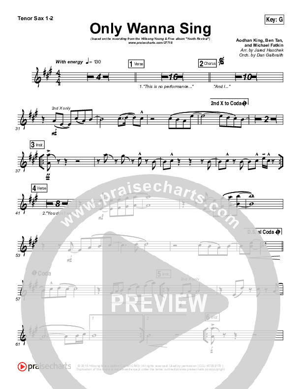 Only Wanna Sing Tenor Sax 1/2 (Hillsong Young & Free)