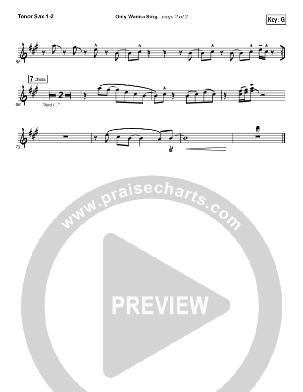 Only Wanna Sing Tenor Sax 1/2 (Hillsong Young & Free)