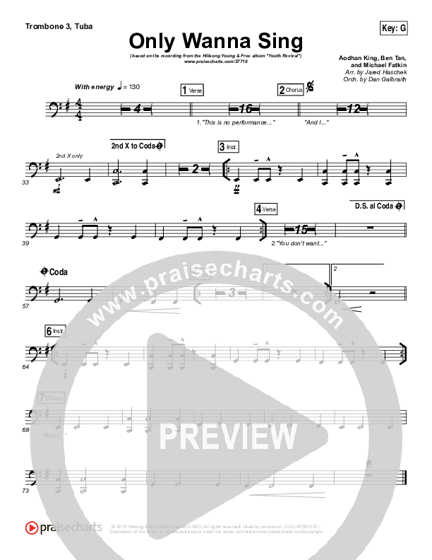 Only Wanna Sing Trombone 3/Tuba (Hillsong Young & Free)