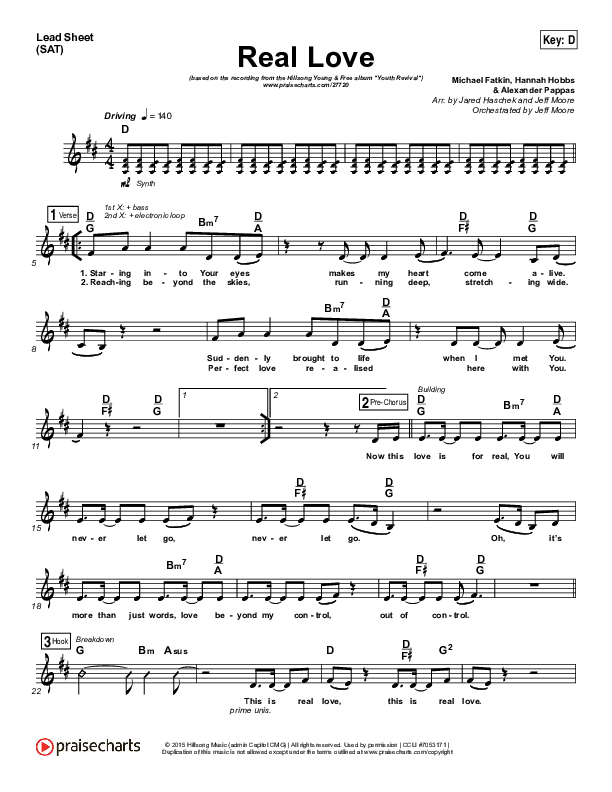 Real Love Lead Sheet (SAT) (Hillsong Young & Free)