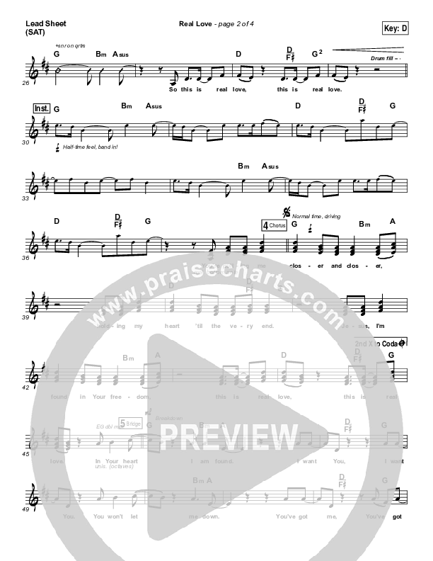 Real Love Lead Sheet (SAT) (Hillsong Young & Free)