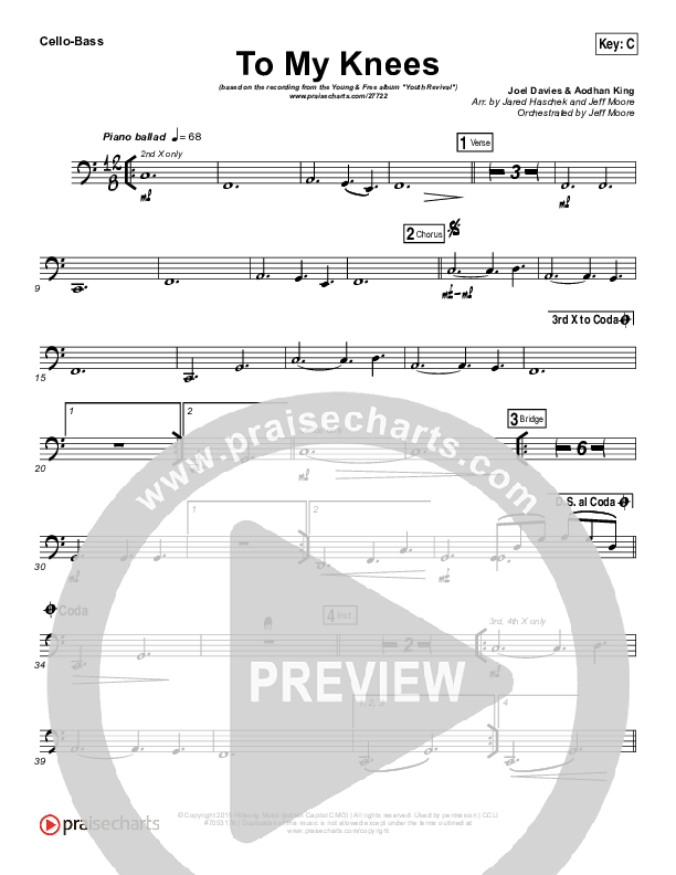 To My Knees Cello/Bass (Hillsong Young & Free)