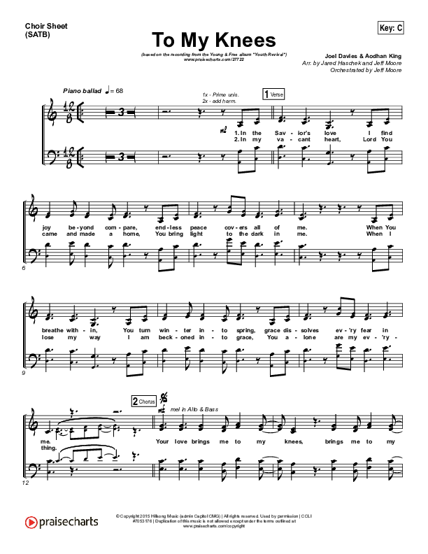 To My Knees Choir Sheet (SATB) (Hillsong Young & Free)