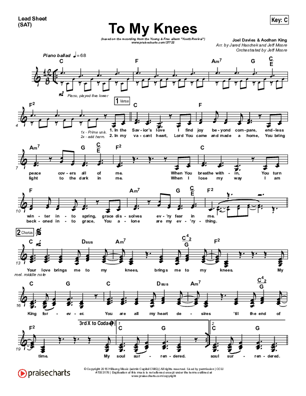To My Knees Lead Sheet (SAT) (Hillsong Young & Free)