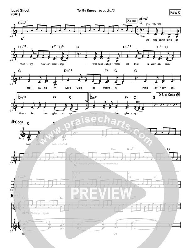 To My Knees Lead Sheet (SAT) (Hillsong Young & Free)
