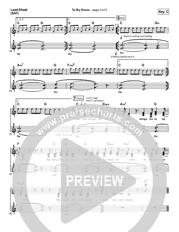 To My Knees Lead Sheet (SAT) (Hillsong Young & Free)