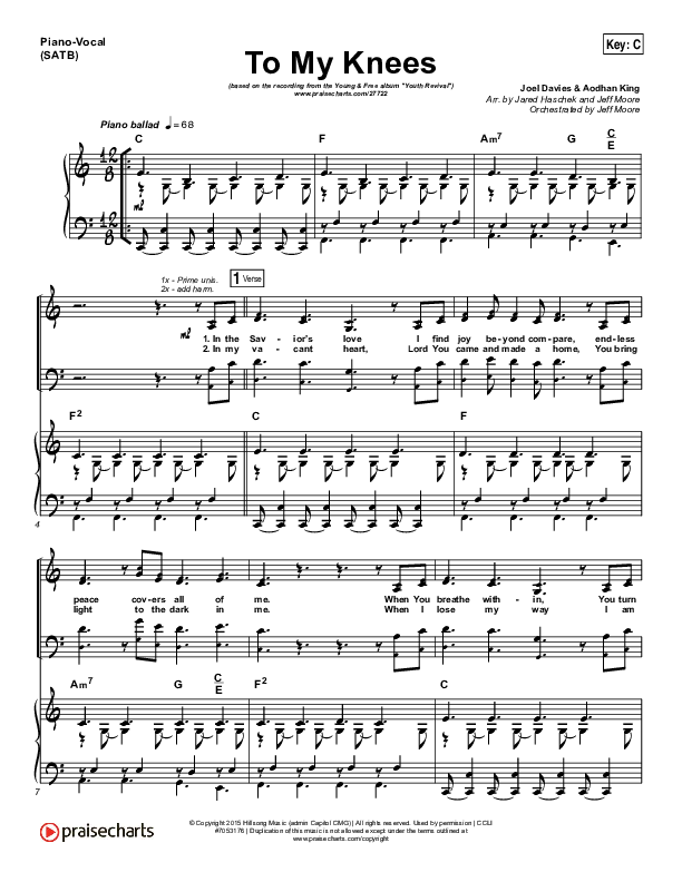 To My Knees Piano/Vocal (SATB) (Hillsong Young & Free)
