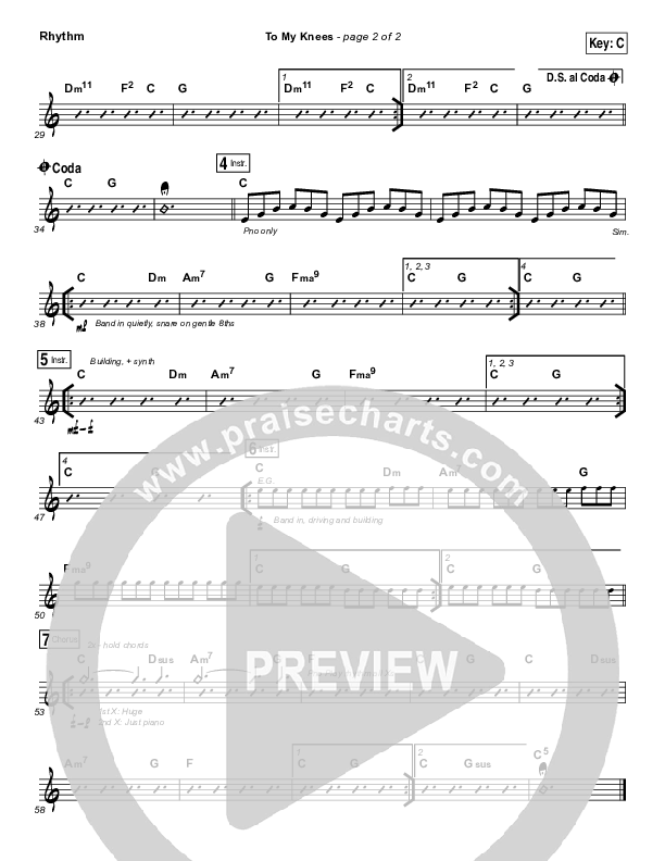 To My Knees Rhythm Chart (Hillsong Young & Free)