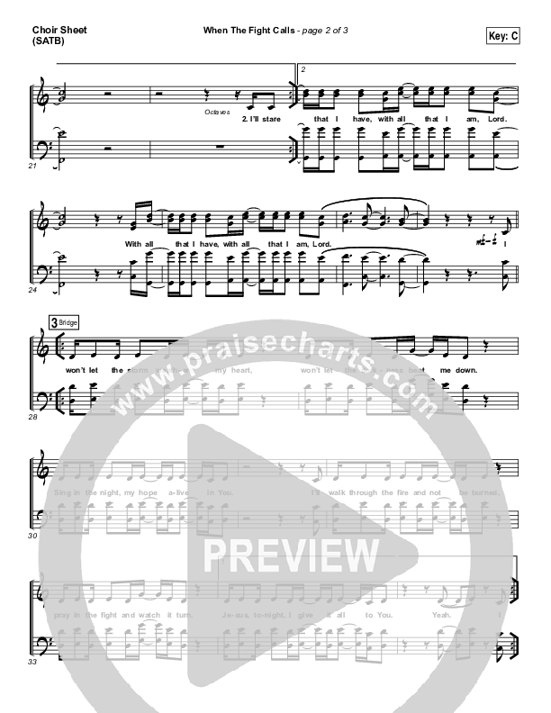 When The Fight Calls Choir Sheet (SATB) (Hillsong Young & Free)