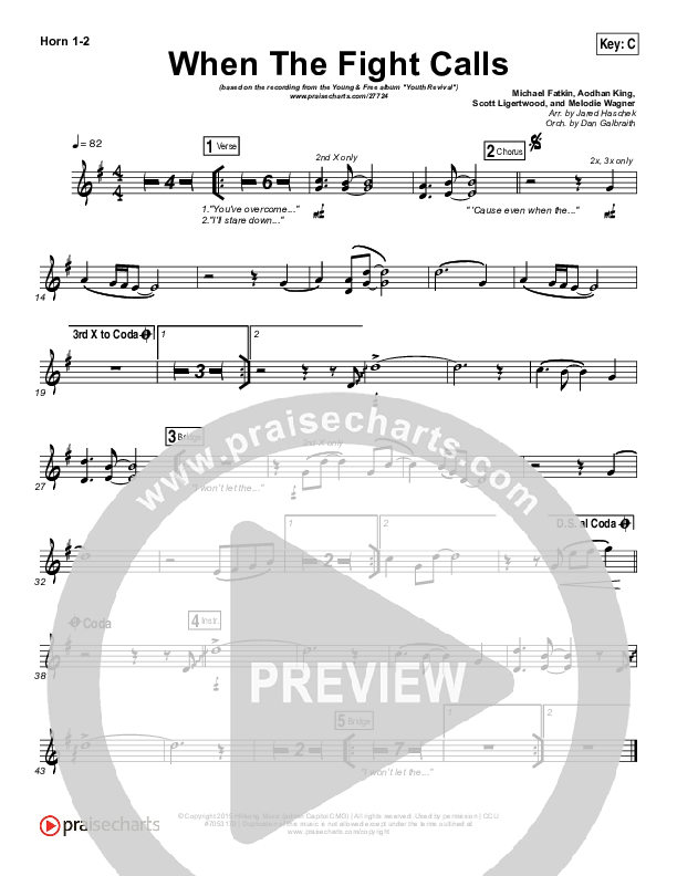 When The Fight Calls French Horn 1/2 (Hillsong Young & Free)