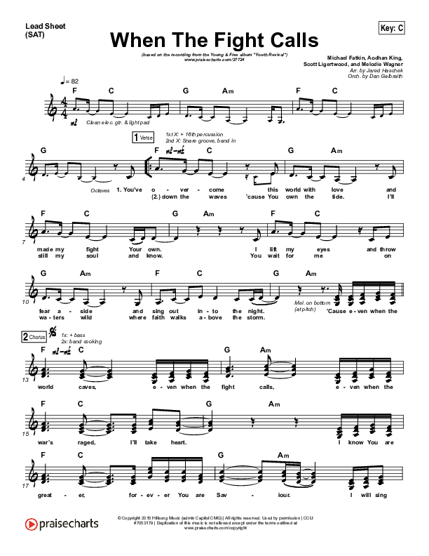 When The Fight Calls Lead Sheet (SAT) (Hillsong Young & Free)
