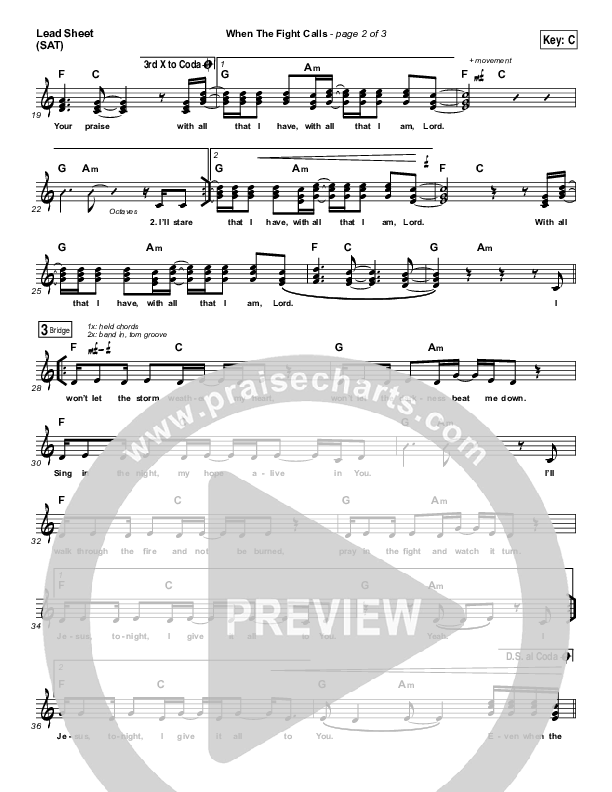 When The Fight Calls Lead Sheet (SAT) (Hillsong Young & Free)
