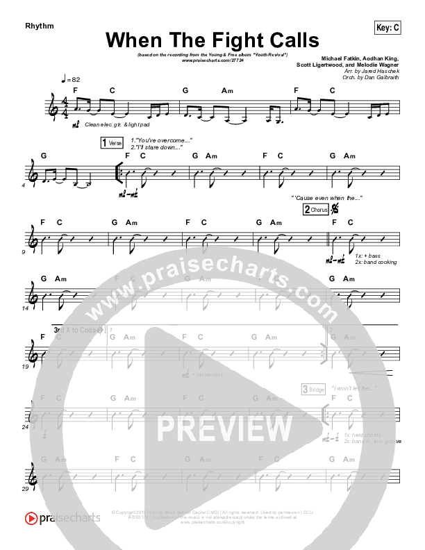 When The Fight Calls Rhythm Chart (Hillsong Young & Free)